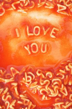 I love you concept with red pasta food
