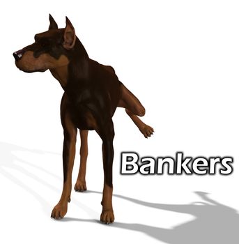 A dog cocking its leg on a bankers sign.
