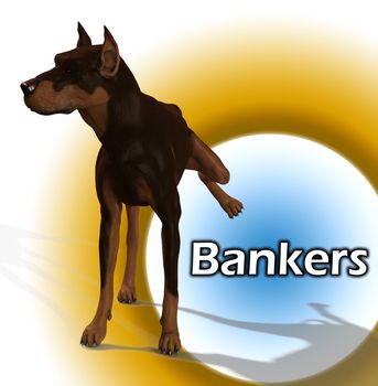 A dog cocking its leg on a bankers sign.
