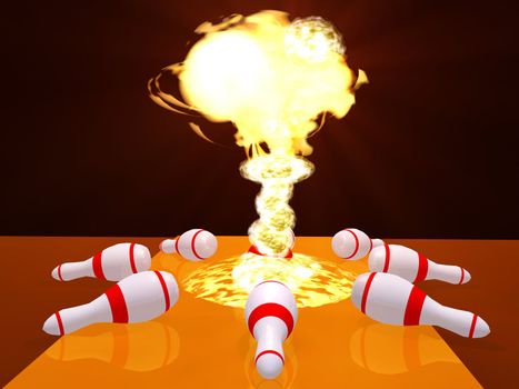 The Scene of the atomic blow in play bowling alley, Executed in 3D