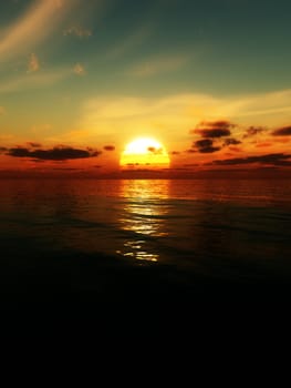 A seascape with a sunset or sunrise.