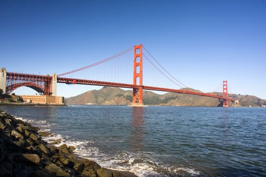 view of the golden gate bridge spanning across the bay in san francisco