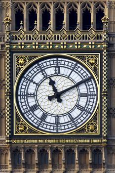 Close up of the face of the clock on Westminster tower (Big Ben)