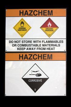 hazchem sign for hazardous substance storage area with corrosives, and oxidising agents