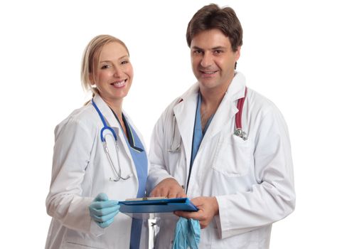 Doctors or surgeons or other healthcare professionals smiling happily.
