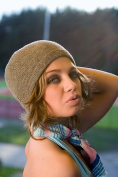 Portrait young girl on sunset