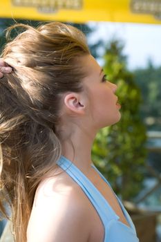 Portrait young girl on sunset