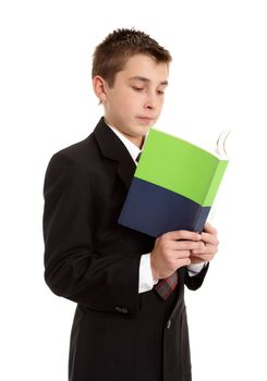 High school student reading a book