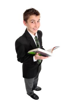 High school student holding a text book