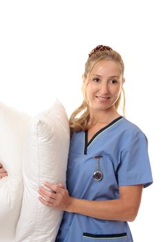 Friendly nurse, or midwife at work.  Space for copy