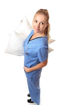Nurse or medical worker standing on a white background