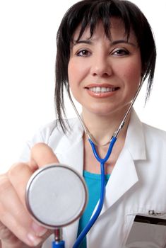 Female nurse or doctor giving a medical checkup