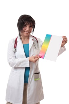 Doctor or surgeon holding a form or other document.  Replace with your brochure or add text.