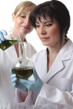 Two female chemists at work in the laboratory.