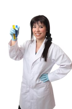Scientist or science teacher holding test tubes