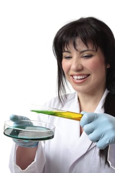 Female laboratory worker conducting research tests.  Focus to woman.