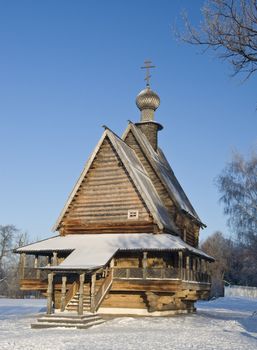 Wooden church Nikola's in Russia Suzdal in winter