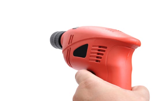 Red screwdrivers in man hand Isolated white