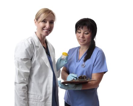 Friendly female doctors and nurses in uniform at work