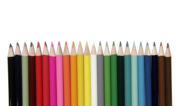 A Full Set Of Coloured Pencils Isolated On White Background