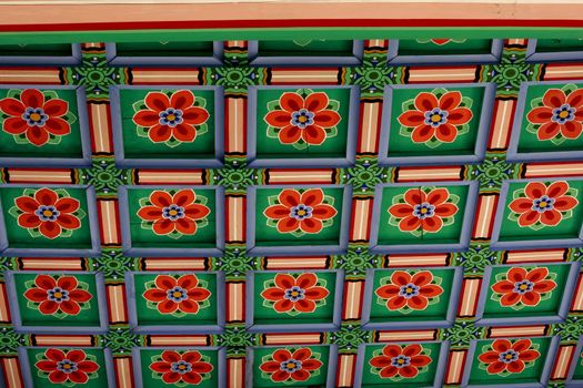 Colorful background ceiling of Korean Place back in Joseon Dynasty- now display in korea national museum
