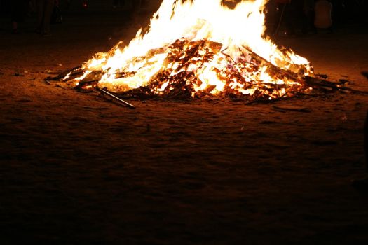 A school bonfire for camping students