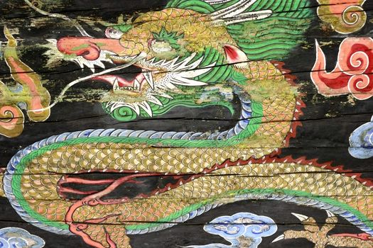 Rare antique painting of a Dragon located in Korean Palace