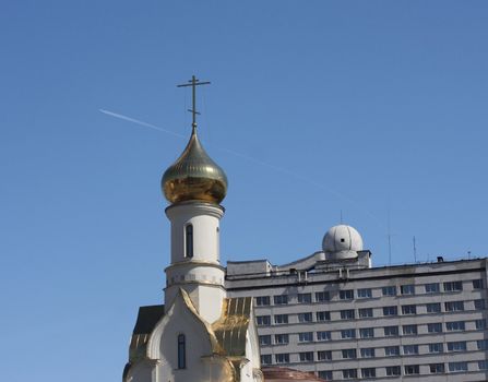 Dome, church, the plane, trace, sphere, building, the house, architecture, Orthodoxy, Christianity, city
