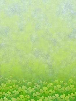 Green background with clover leaves and watercolor texture