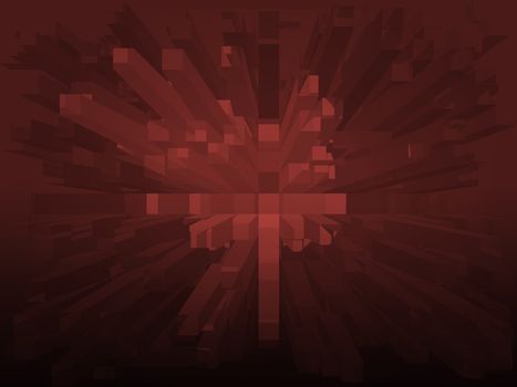 Red futuristic background with blocks emerging from the center.