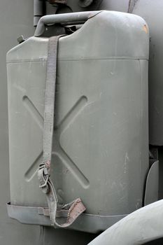 Old Gas Can attached to a military truck