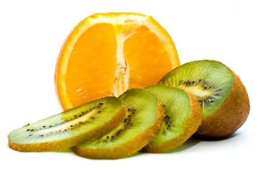 orange and kiwi on a white background