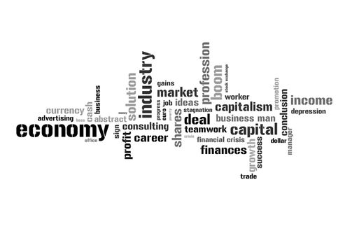 Illustration with different economic terms in black and white