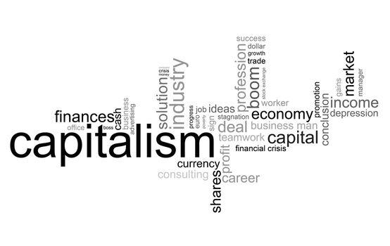 Illustration with different economic terms in black and white