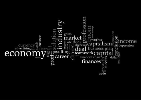 Illustration with different economic terms in black and white