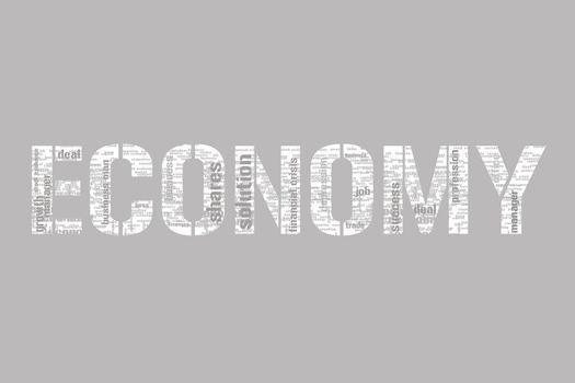 Illustration with different economic terms in black and white