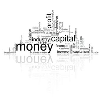 Illustration with different economic terms in black and white