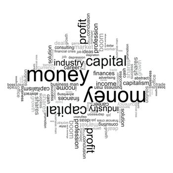 Illustration with different economic terms in black and white