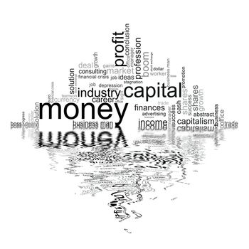 Illustration with different economic terms in black and white