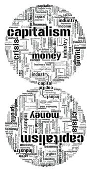 Illustration with different economic terms in black and white