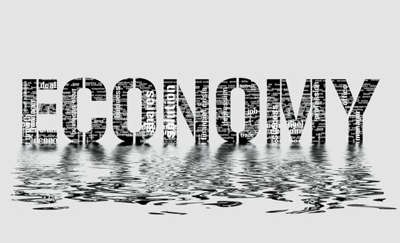 Illustration with different economic terms in black and white