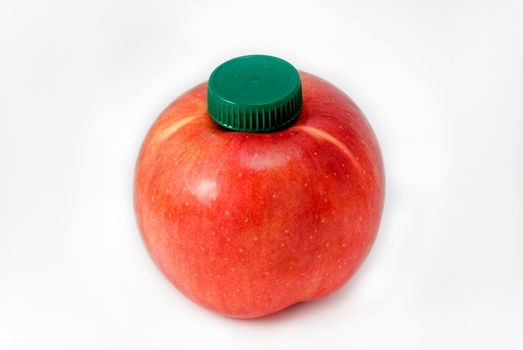 Red apple with a green cover