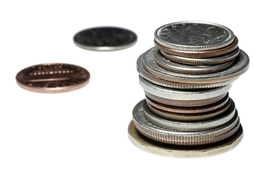 Money, Stack Of Coins, Focus On Front, Shallow Depth Of Field