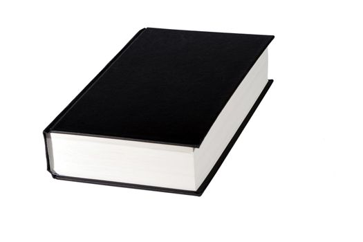 Thick Book With A Black Blank Cover On A White Background