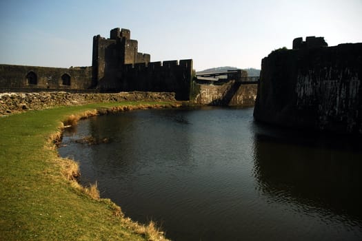 Caerphily castle by the river    