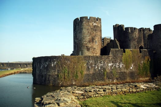 Caerphily castle by the river  