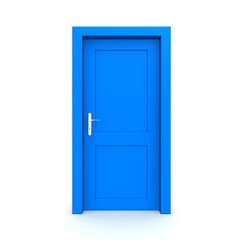 single blue door closed - door frame only, no walls