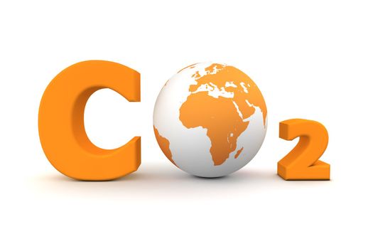 chemical symbol CO2 for carbon dioxide in orange - a globe is replacing the letter o