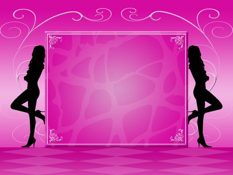 silhouettes of two women on pink background