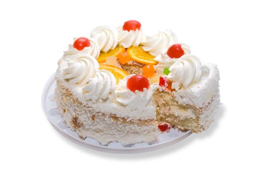 Cake with fruits on white backgroud. Cliping path.  